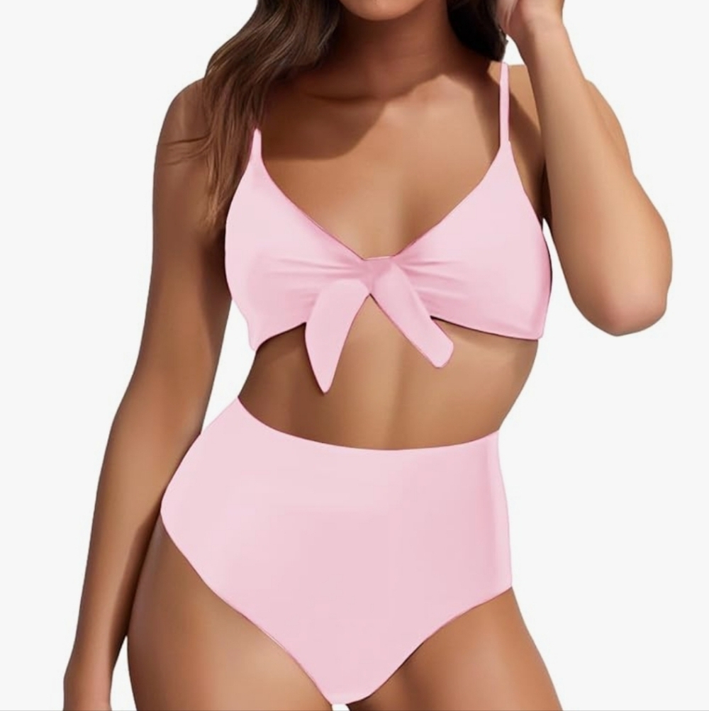 Tie Knot High Waisted Bikini Swimsuits Tummy Control Full Coverage Bathing ,XL